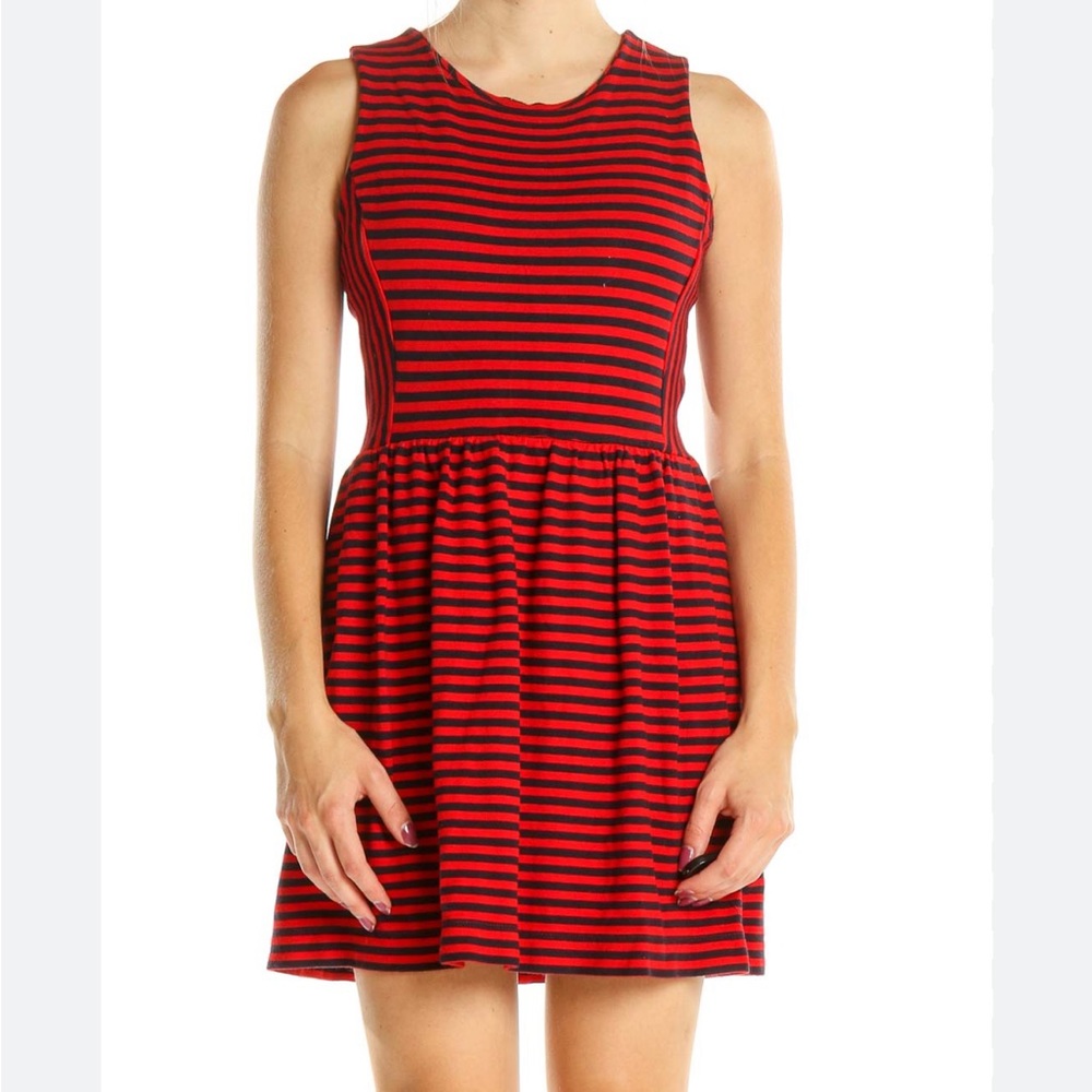 Madewell Red Striped Sleeveless Fit & Flare Mini Dress
